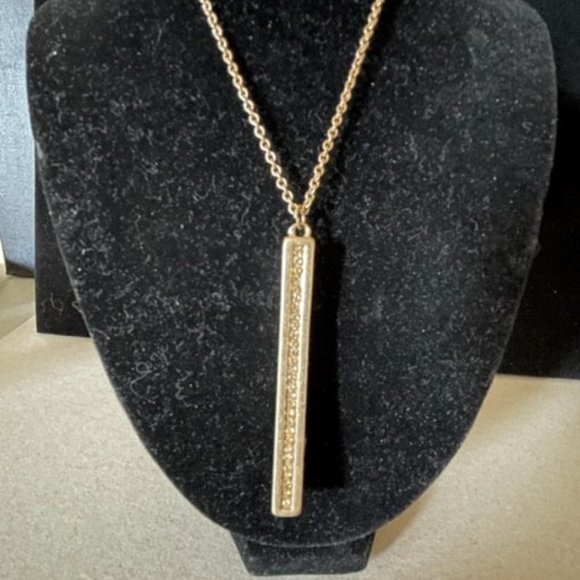 Pendulum Style Artisan Gold Bar with Inlaid Gemstones and Crystals 32" 1960's - Picture 2 of 6